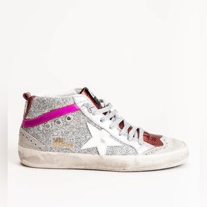Golden Goose Silver and Pink Glitter Mid Star Sneakers